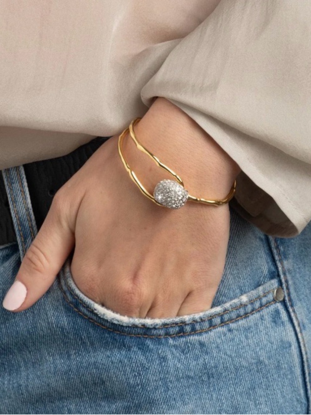 Alexis Bittar Solanales Crystal Pebble Clasp Bracelet Gold Vine Clear C Z AU21